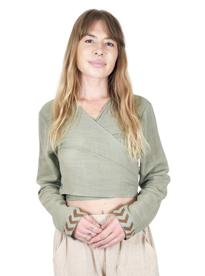 Linen Long Sleeve Wrap Shirt (Sage)