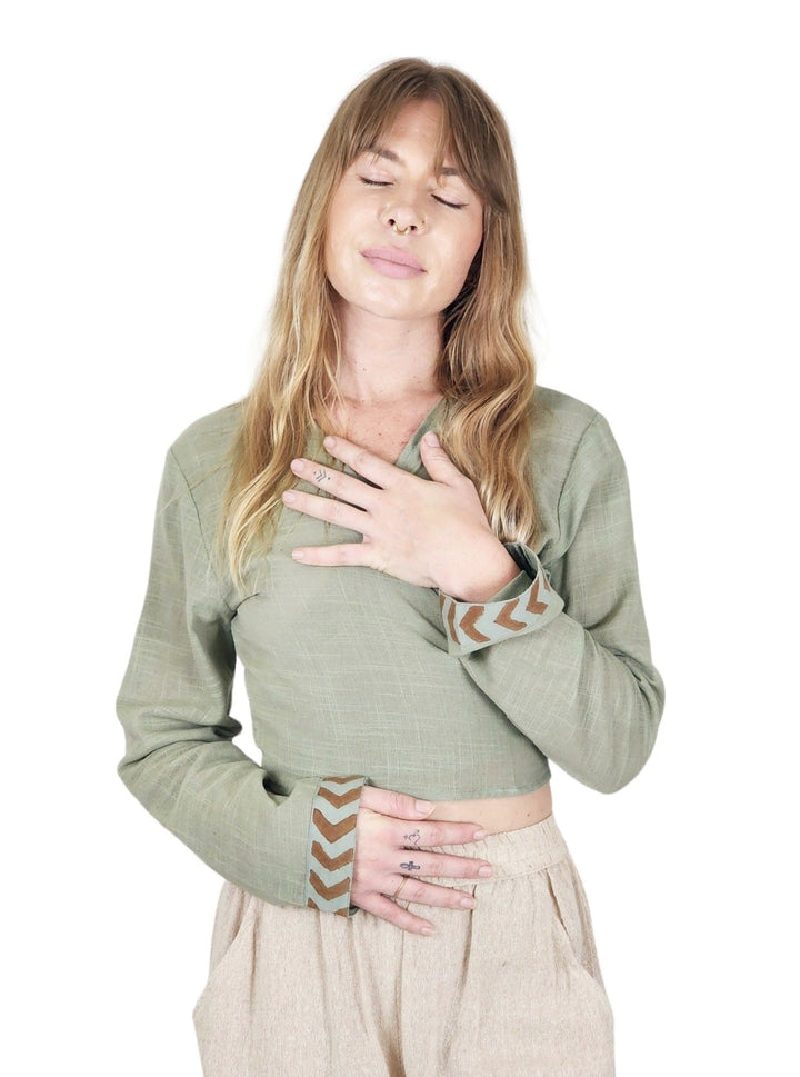 Linen Long Sleeve Wrap Shirt (Sage)