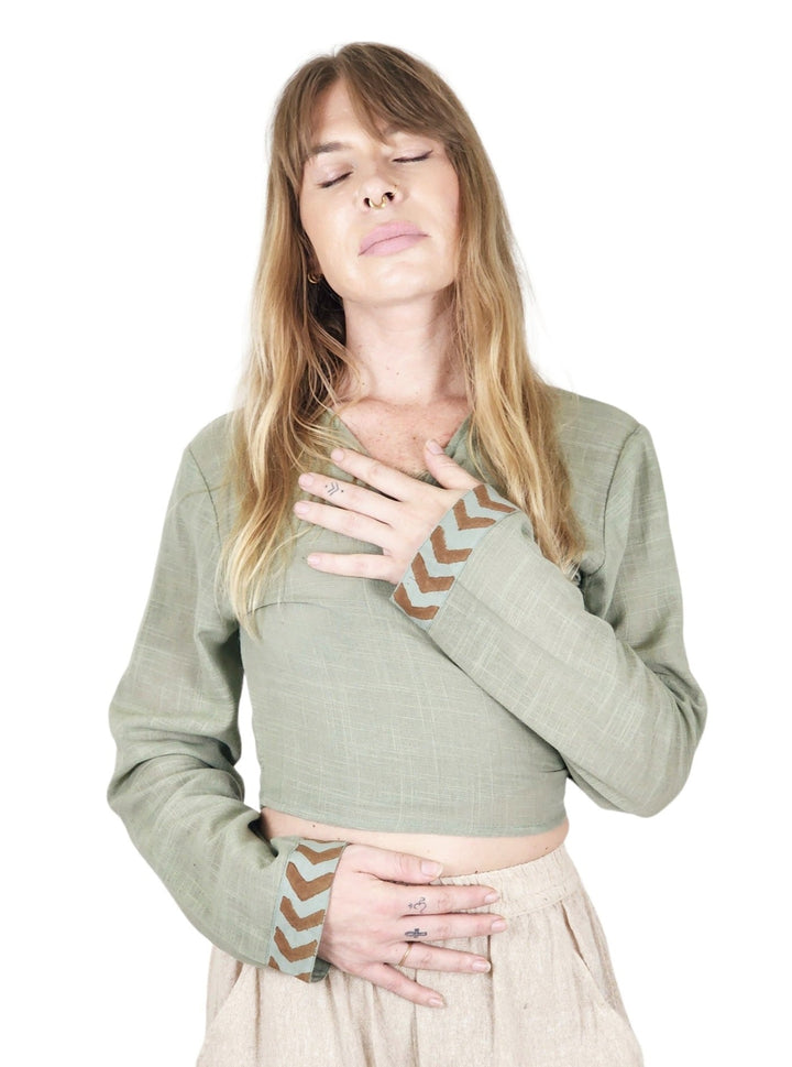 Linen Long Sleeve Wrap Shirt (Sage)