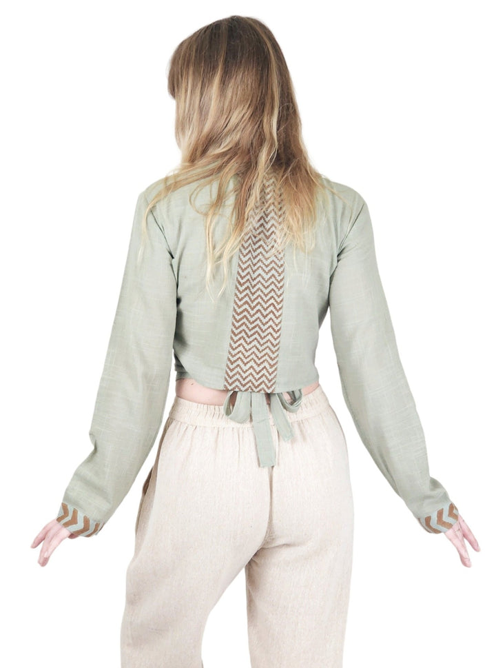 Linen Long Sleeve Wrap Shirt (Sage)