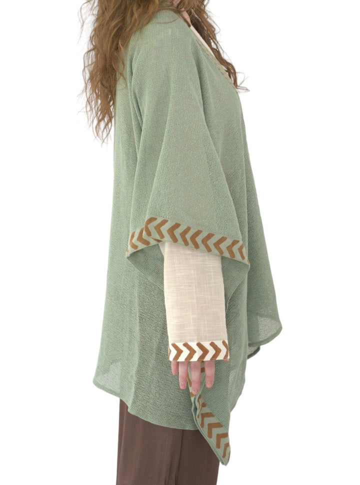 Organic Cotton Mesh Open Poncho  (Sage)