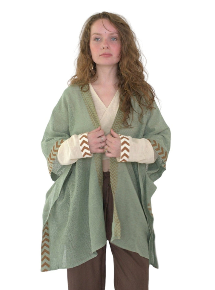 Organic Cotton Mesh Open Poncho  (Sage)