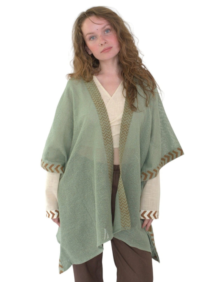 Organic Cotton Mesh Open Poncho  (Sage)