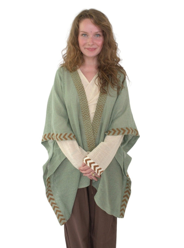 Organic Cotton Mesh Open Poncho  (Sage)