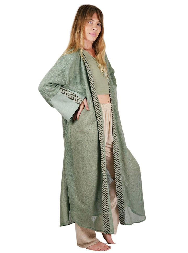 Organic Cotton Mesh Long Kimono (Sage)