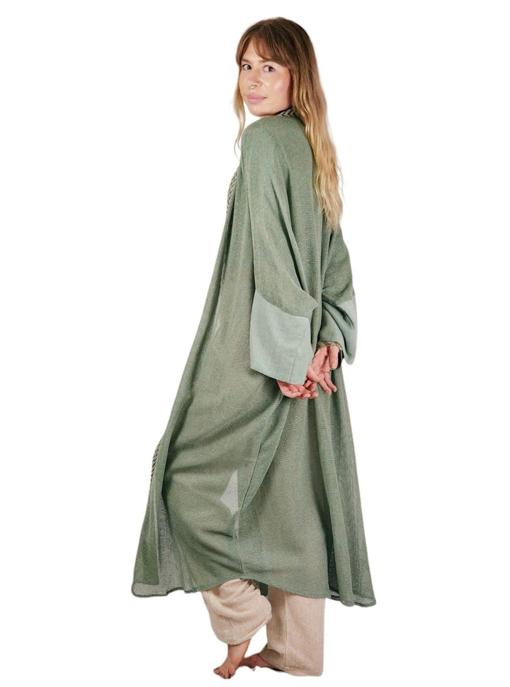 Organic Cotton Mesh Long Kimono (Sage)
