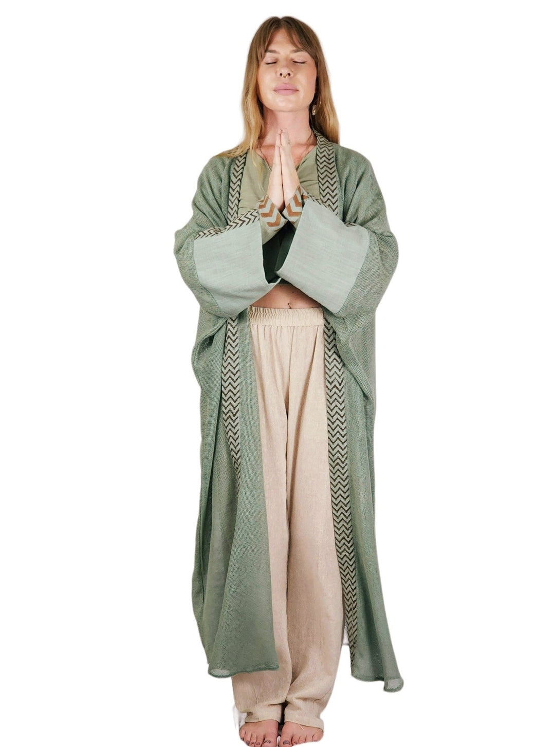 Organic Cotton Mesh Long Kimono (Sage)