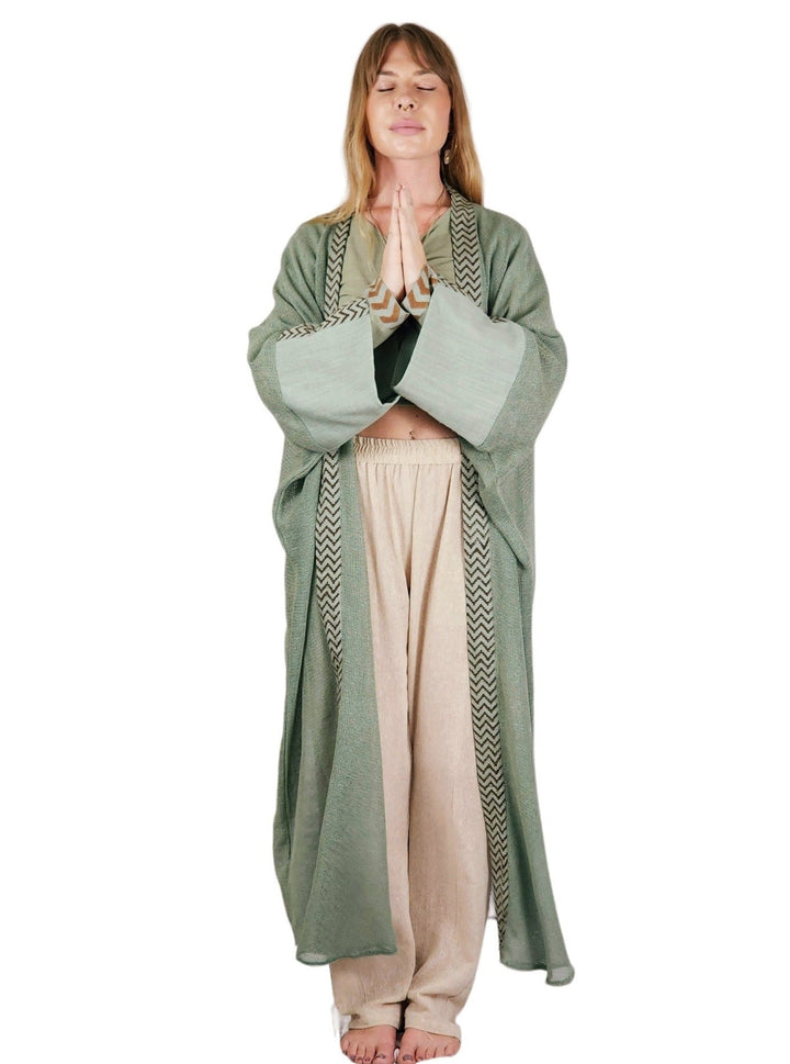 Organic Cotton Mesh Long Kimono (Sage)