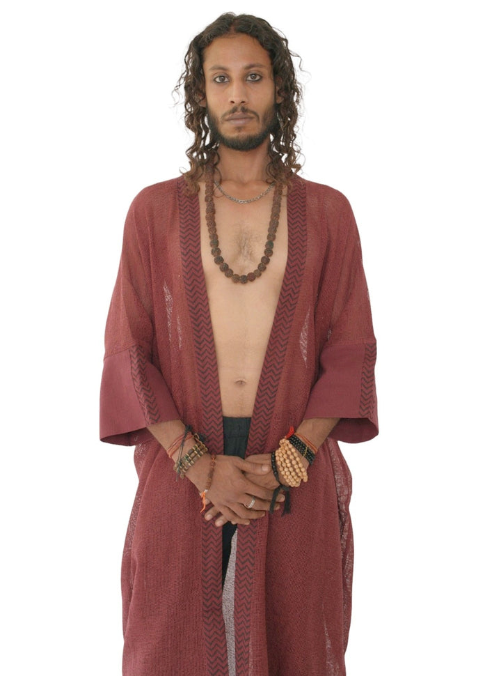Organic Cotton Mesh Long Kimono (Maroon)