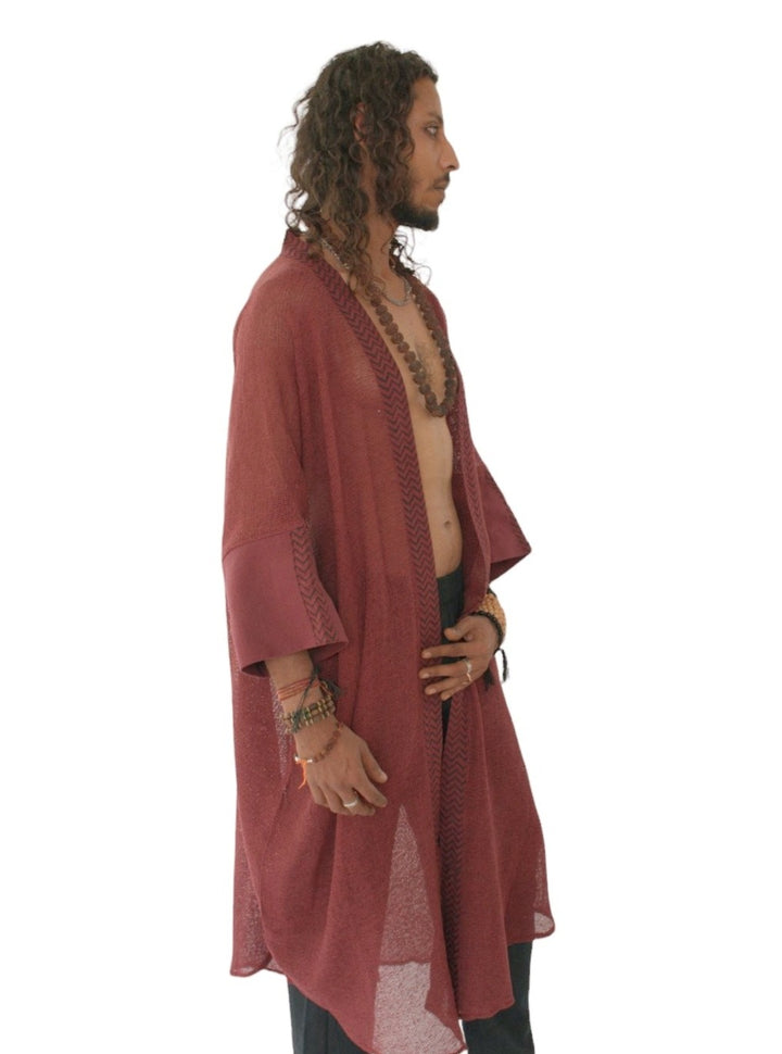 Organic Cotton Mesh Long Kimono (Maroon)