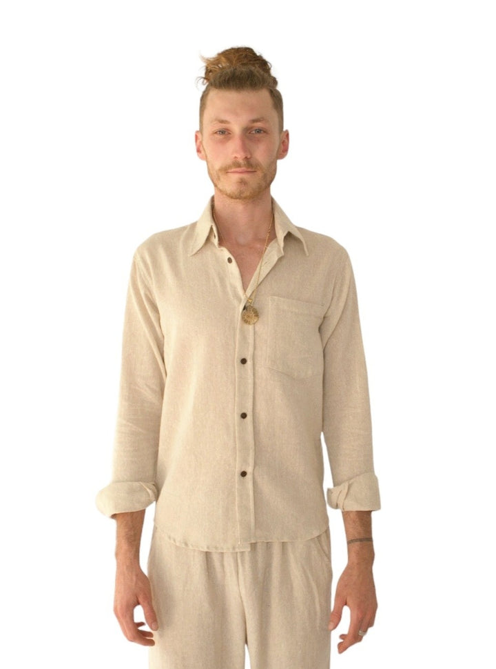 Men's Organic Cotton Long Sleeve Button Down (Cream)