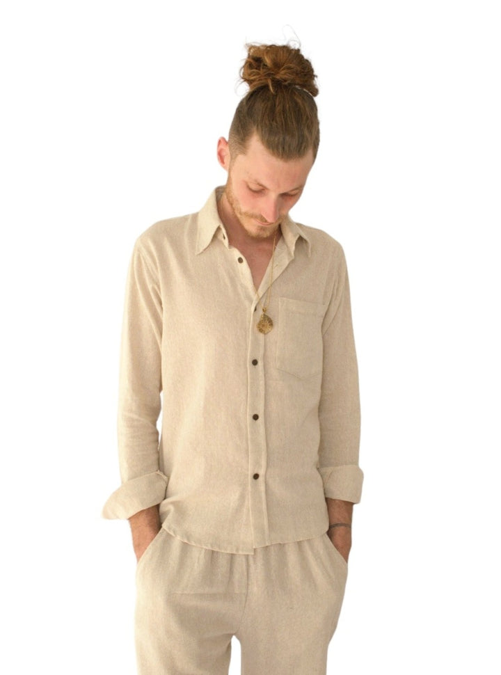 Men's Organic Cotton Long Sleeve Button Down (Cream)