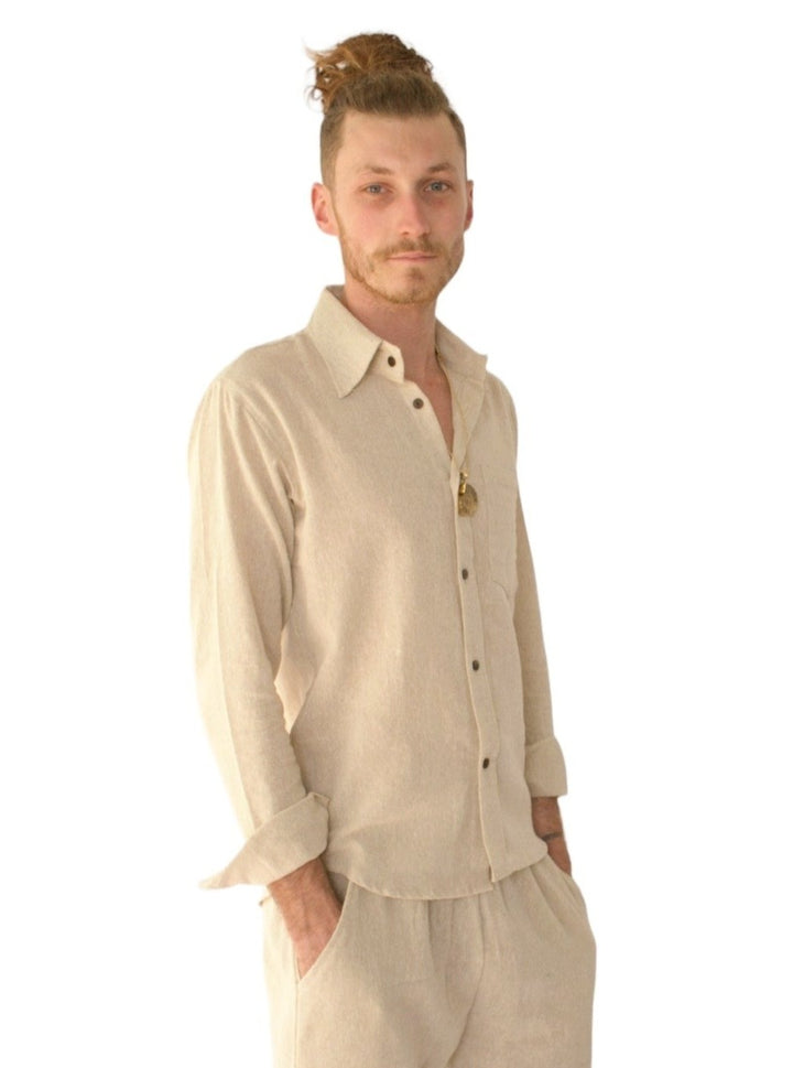 Men's Organic Cotton Long Sleeve Button Down (Cream)