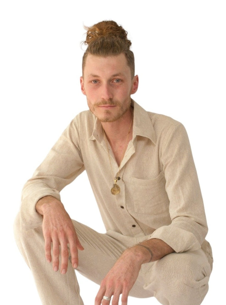 Men's Organic Cotton Long Sleeve Button Down (Cream)