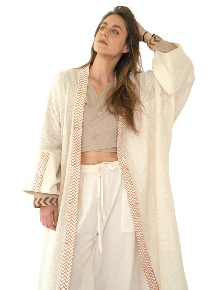 Organic Cotton Mesh Long Kimono (Cream)