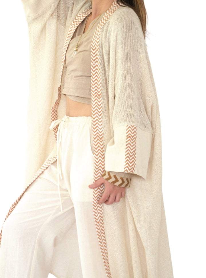 Organic Cotton Mesh Long Kimono (Cream)