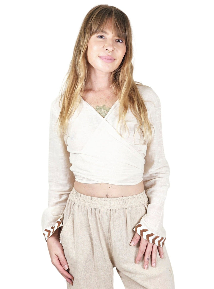 Linen Long Sleeve Wrap Shirt (Cream)