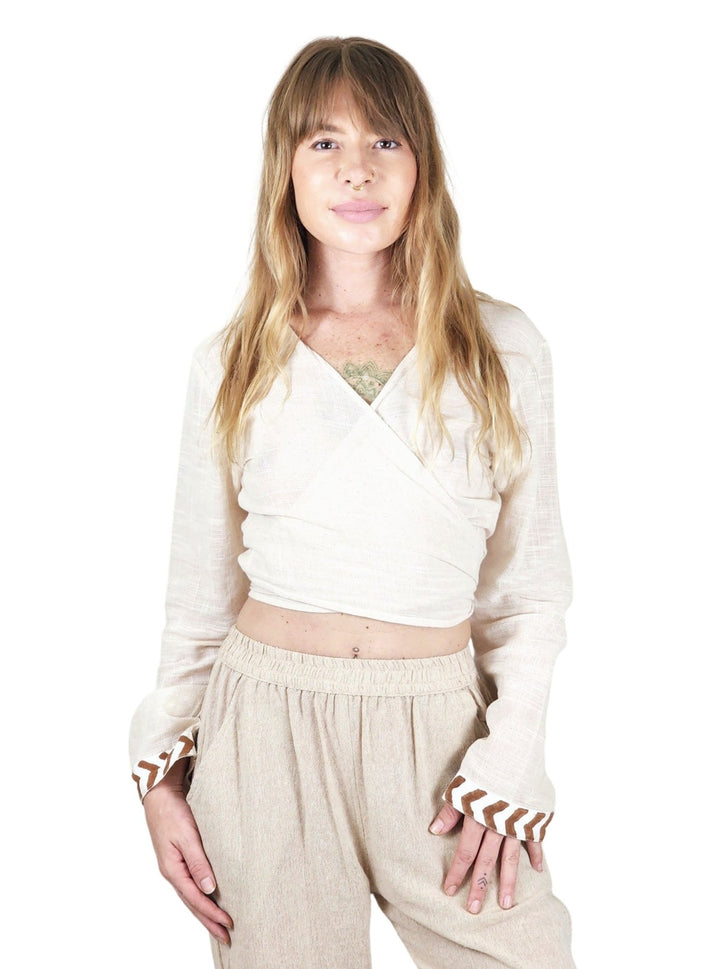Linen Long Sleeve Wrap Shirt (Cream)