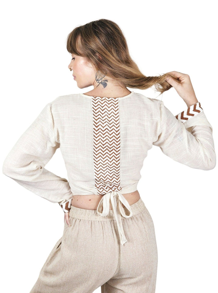 Linen Long Sleeve Wrap Shirt (Cream)