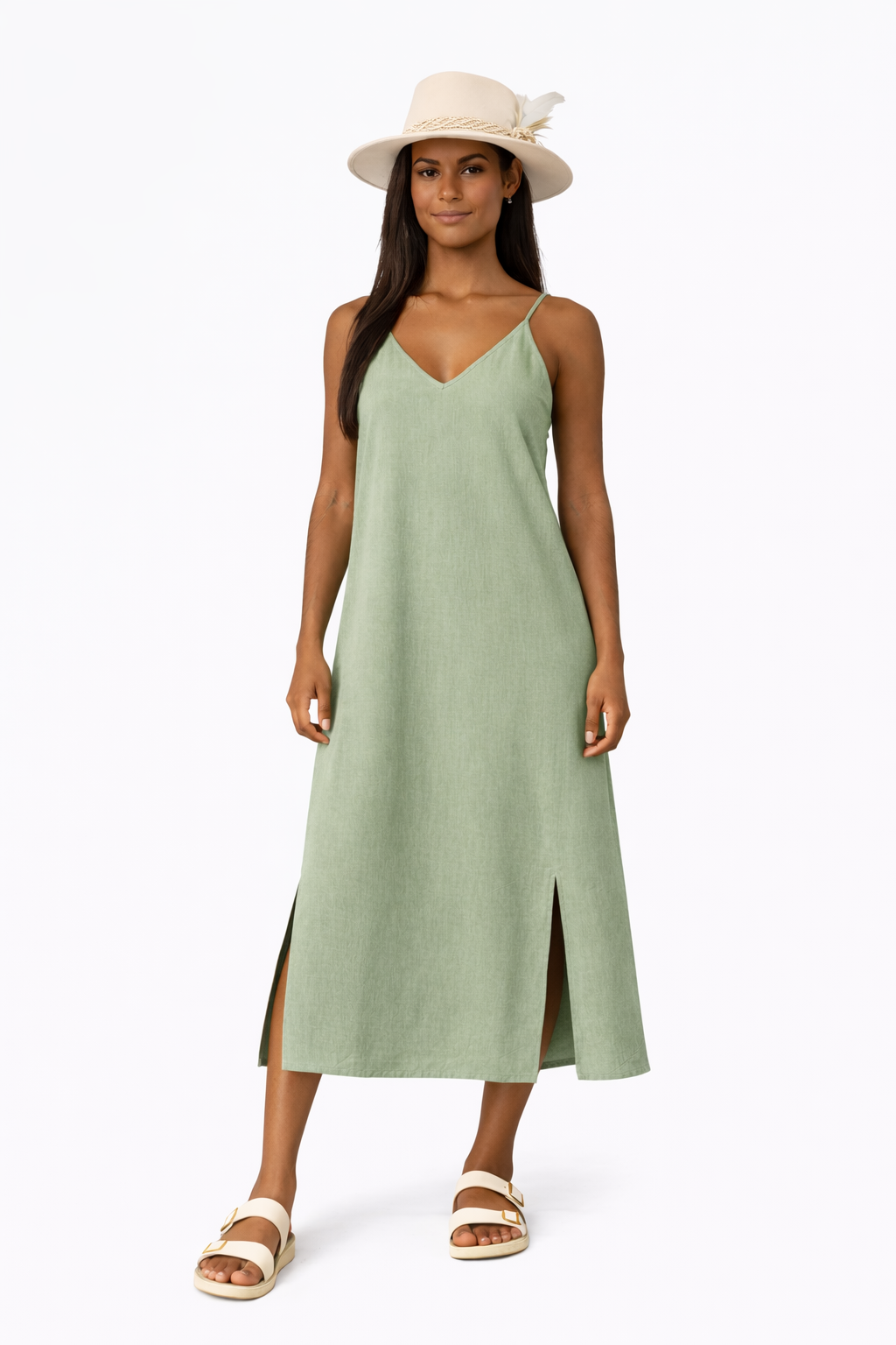 Organic Cotton Strap Dress (Sage)  Sacred Ceremony Co.