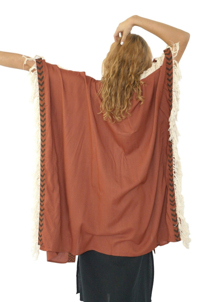Sustainable Rayon Fringe Poncho (Rust)
