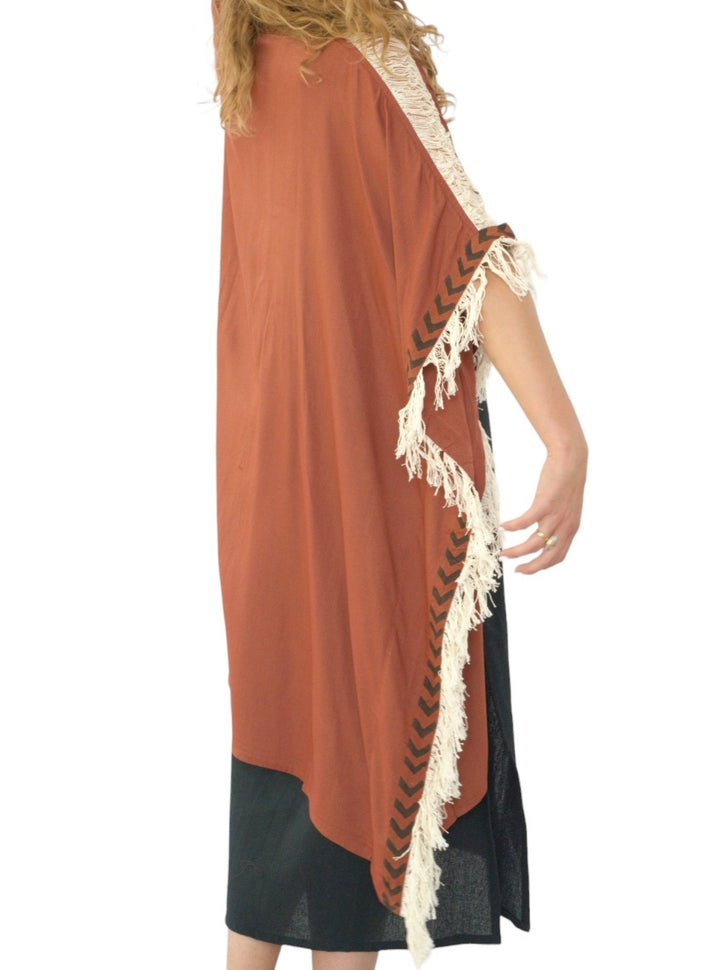 Sustainable Rayon Fringe Poncho (Rust)