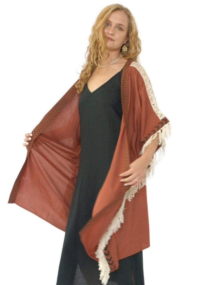 Sustainable Rayon Fringe Poncho (Rust)