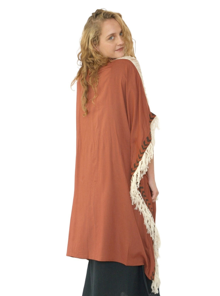 Sustainable Rayon Fringe Poncho (Rust)