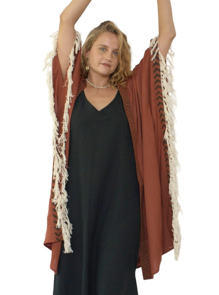 Sustainable Rayon Fringe Poncho (Rust)