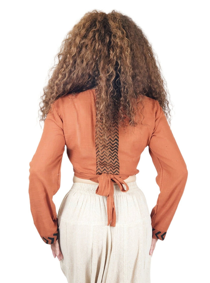 Linen Long Sleeve Wrap Shirt (Rust)