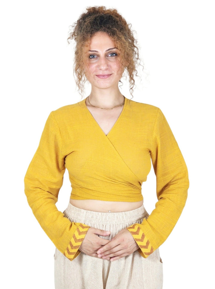 Linen Long Sleeve Wrap Shirt (Turmeric)