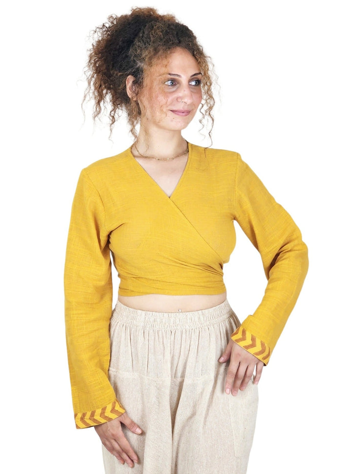 Linen Long Sleeve Wrap Shirt (Turmeric)