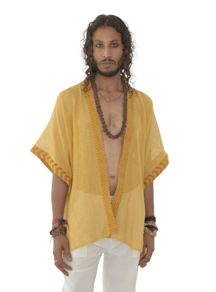 Organic Cotton Mesh Open Poncho  (Turmeric)
