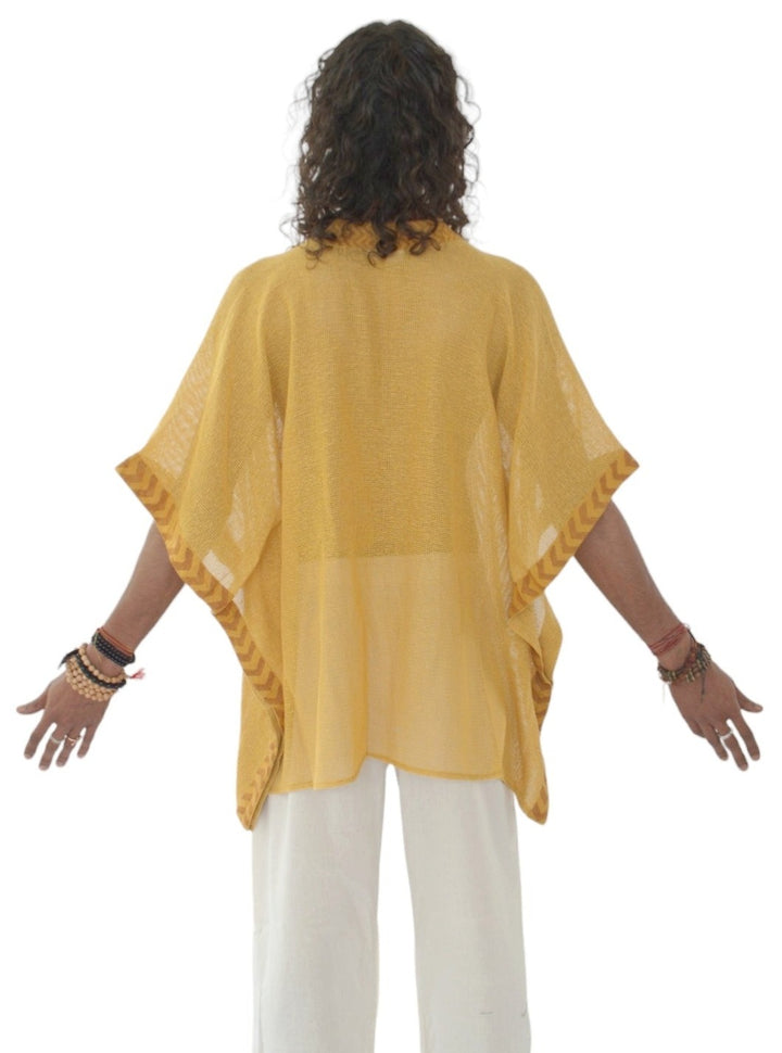 Organic Cotton Mesh Open Poncho  (Turmeric)