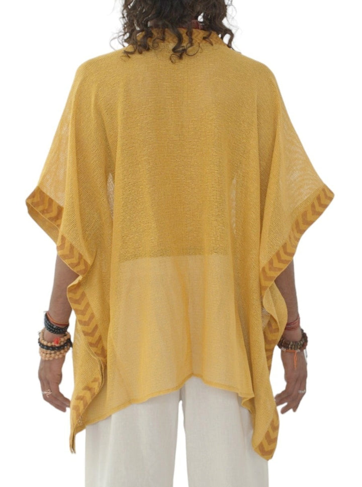 Organic Cotton Mesh Open Poncho  (Turmeric)