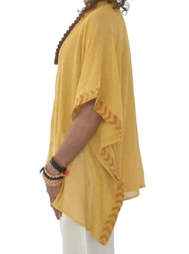 Organic Cotton Mesh Open Poncho  (Turmeric)
