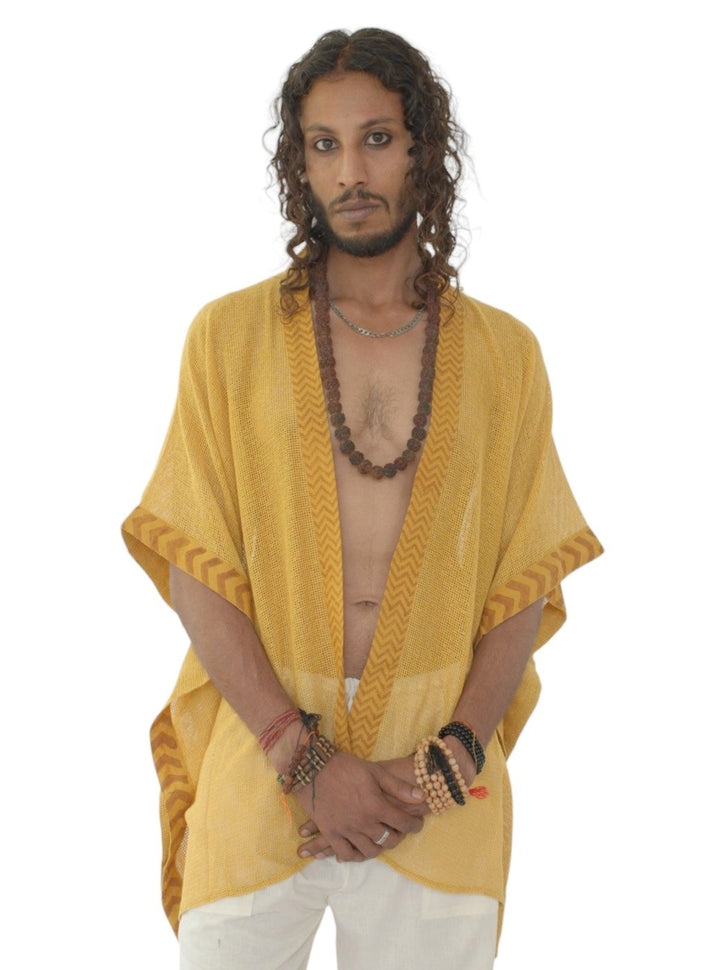 Organic Cotton Mesh Open Poncho  (Turmeric)