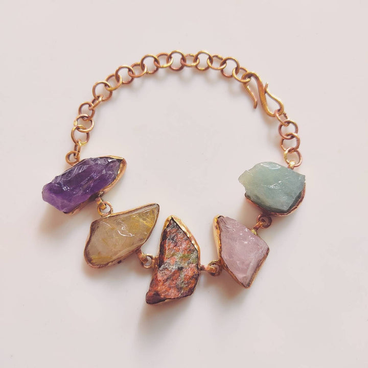 Customizable Raw/Rough Stone Crystal Energy Healing Bracelet | Brass, Silver, Rose Gold & Gold - ShantiShopIndia