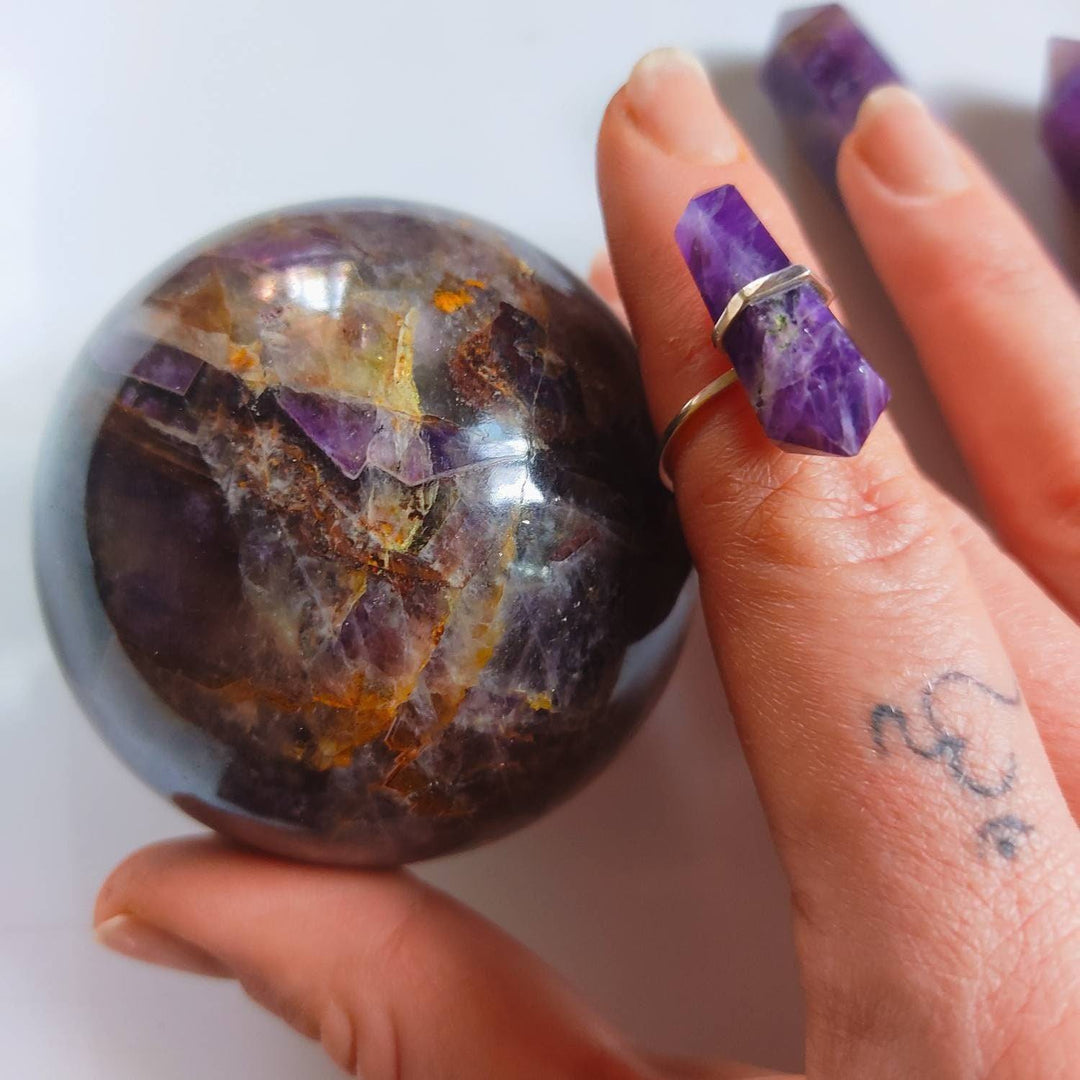 Double Terminated Amethyst Crystal Rings | Silver, Rose Gold, Gold - ShantiShopIndia