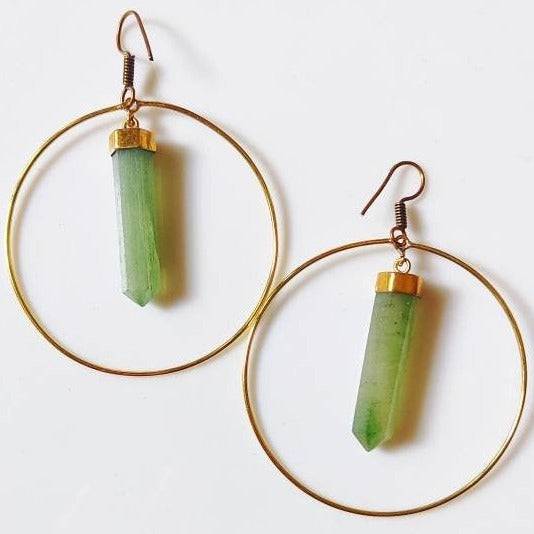 Gold dangle earrings with Aventurine stones selling