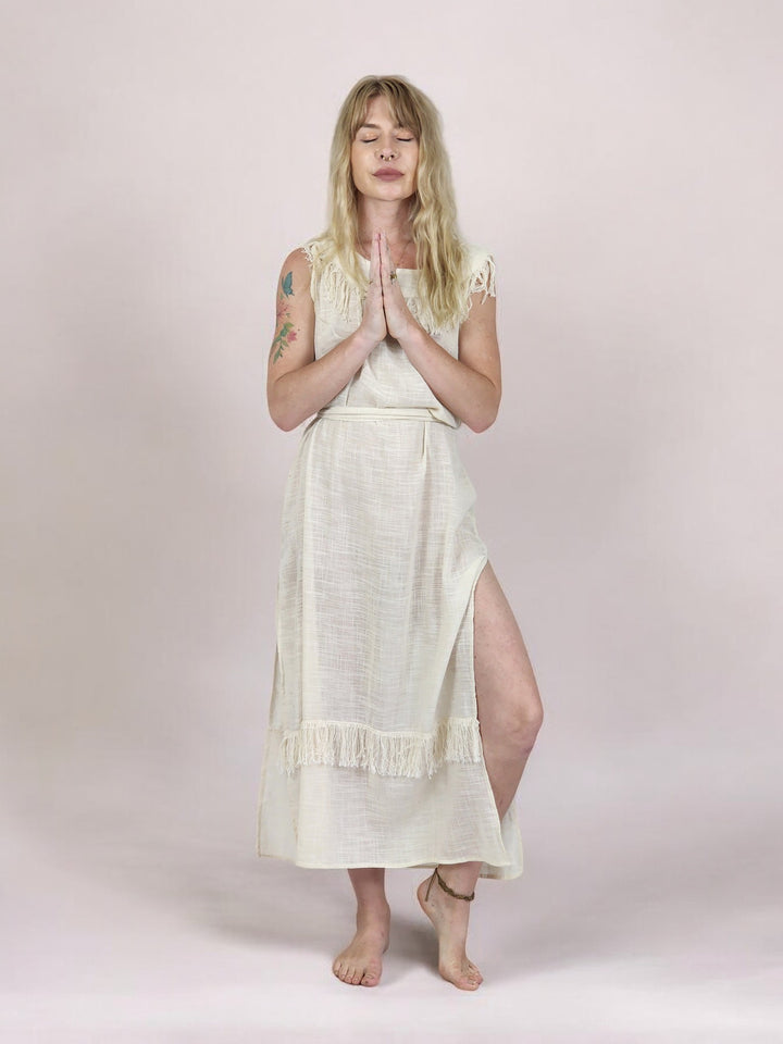 Cream Organic Linen Maxi Dress