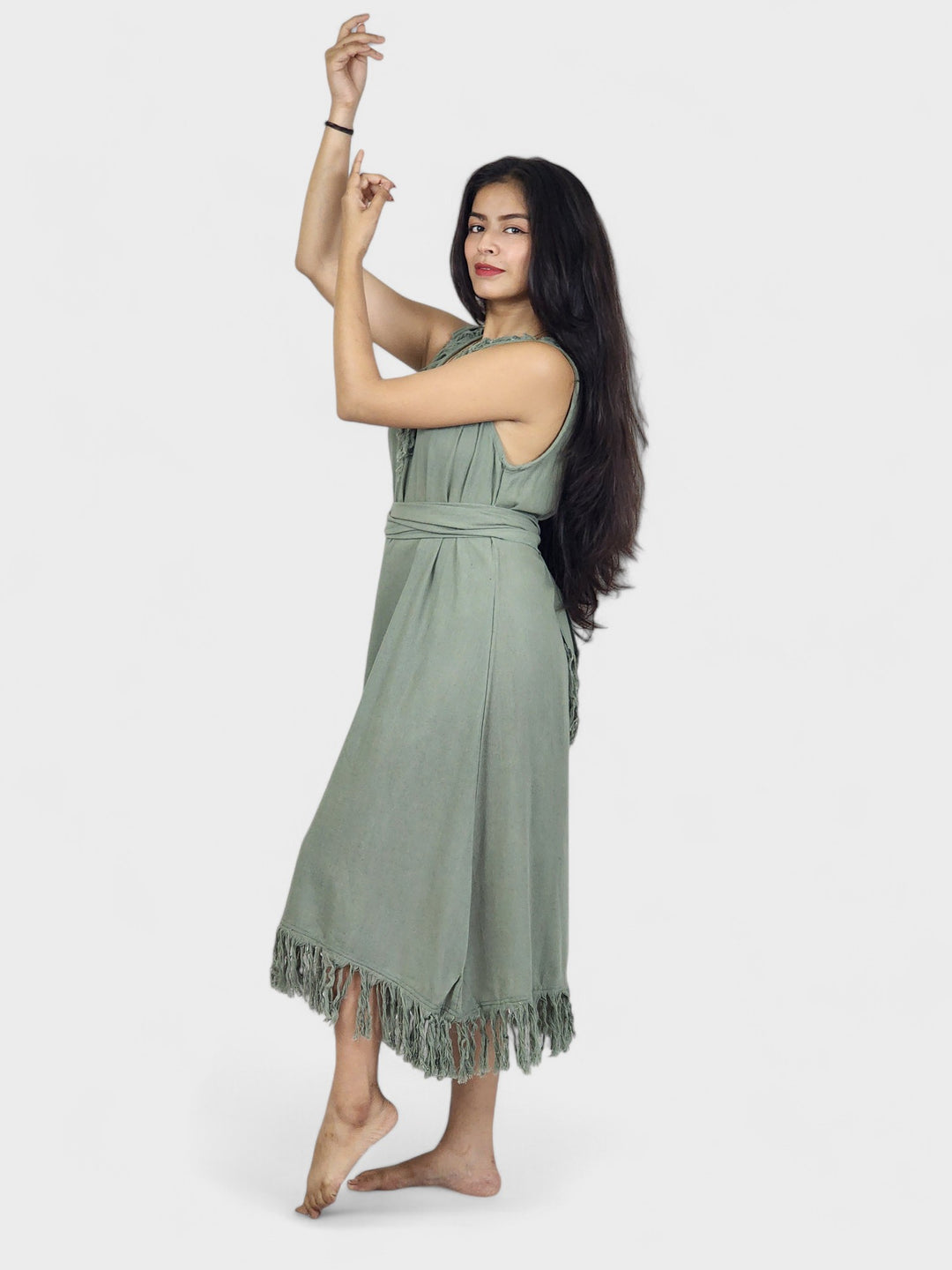 Organic Cotton Sage Fringe Dress (Open Back)