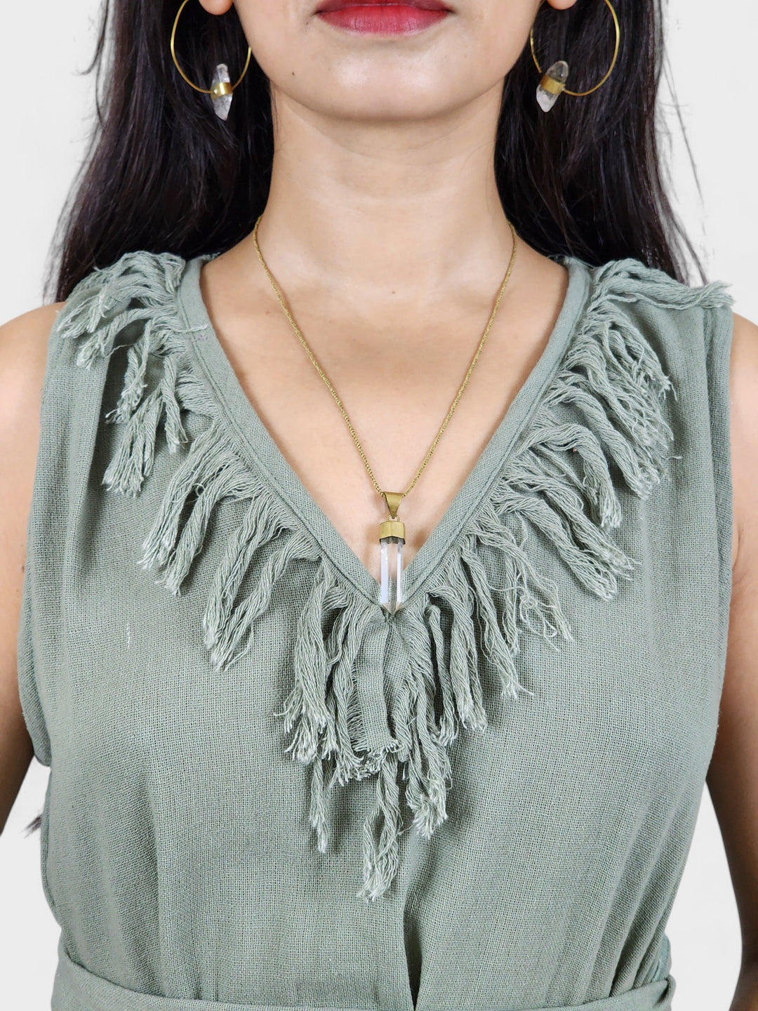 Organic Cotton Sage Fringe Dress (Open Back)