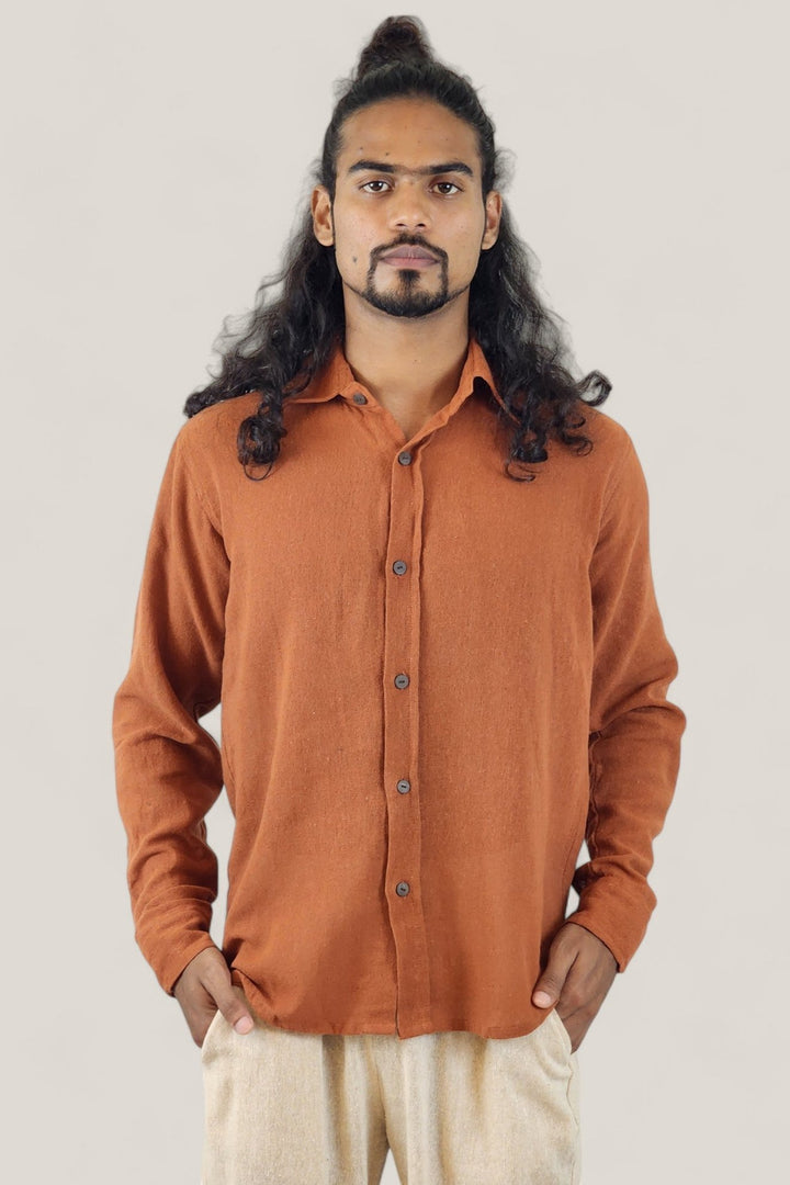 Men's Orange Organic Cotton Long Sleeve Button Down