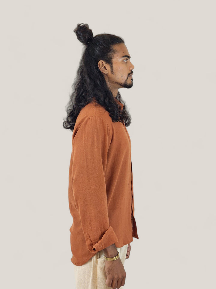 Men's Orange Organic Cotton Long Sleeve Button Down