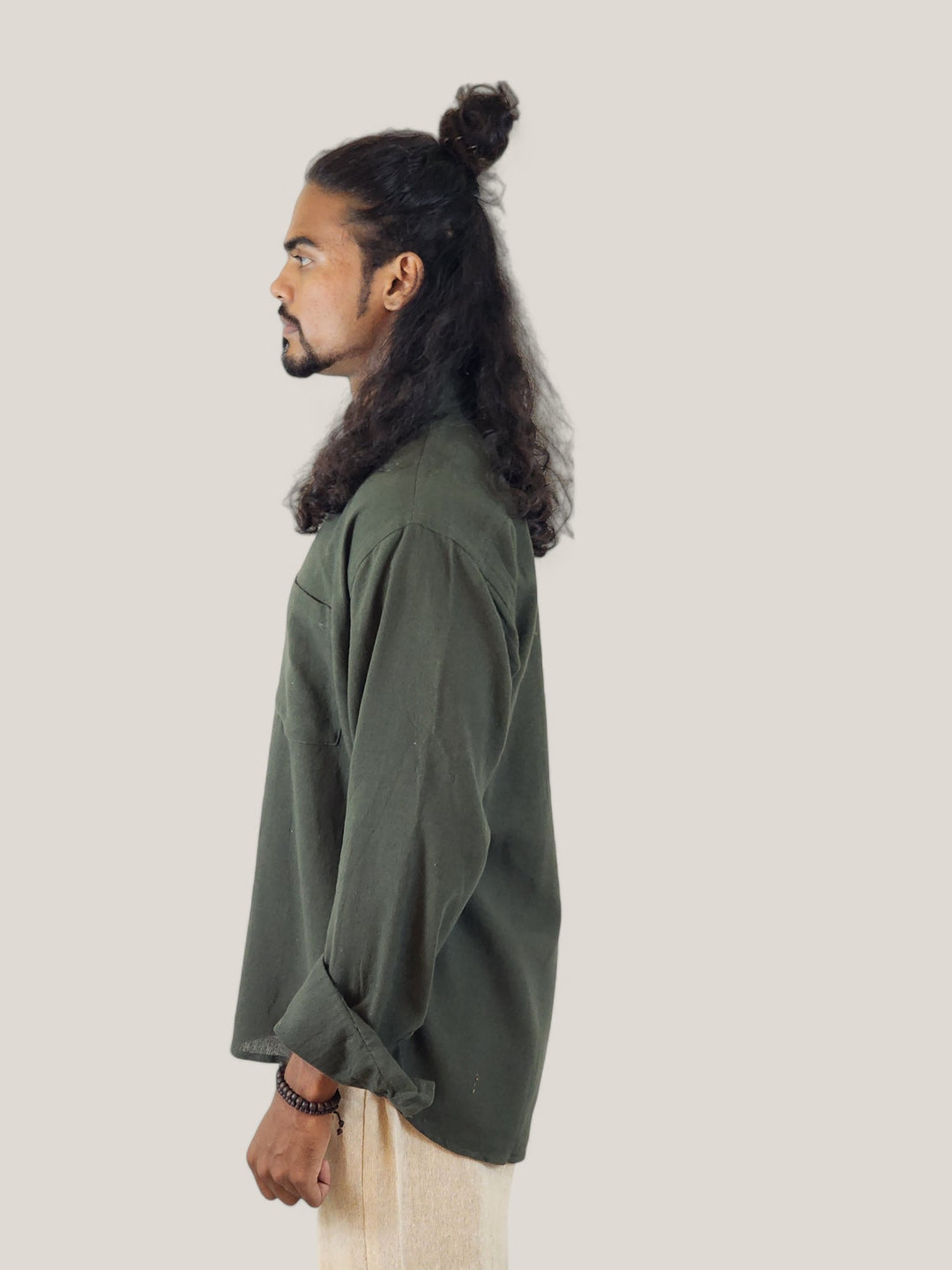 Men's Forest Green Organic Cotton Long Sleeve Button Down