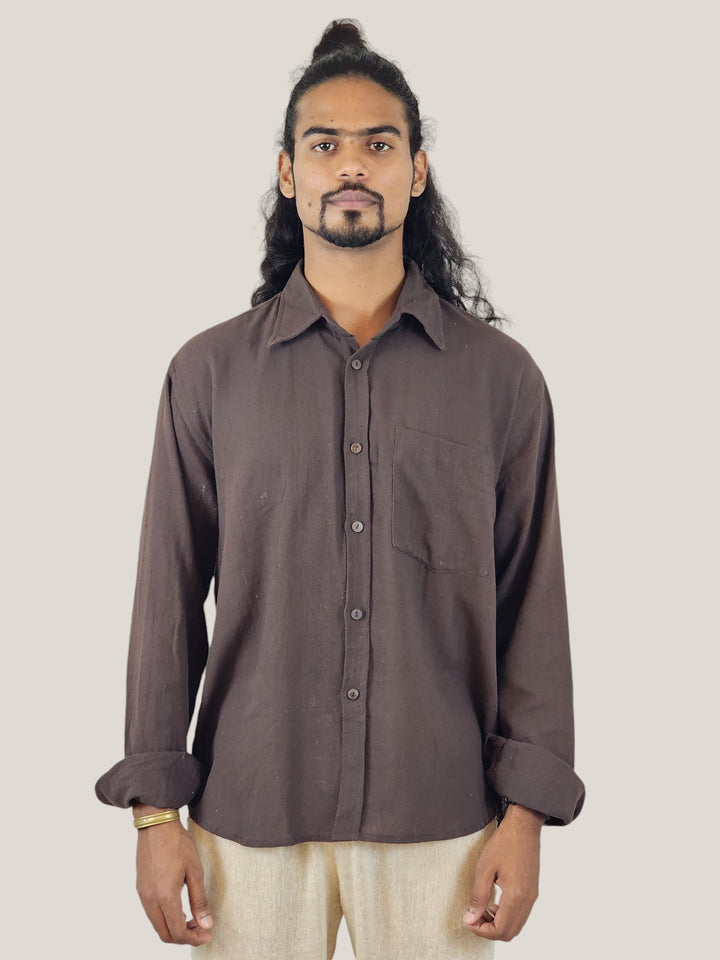 Men's Cacao Brown Organic Cotton Long Sleeve Button Down