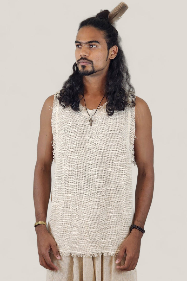 Woven Raw Cotton Sleeveless Men's Tank