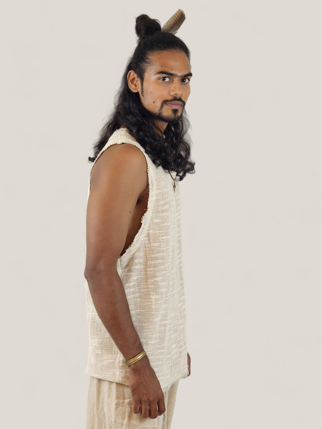 Woven Raw Cotton Sleeveless Men's Tank