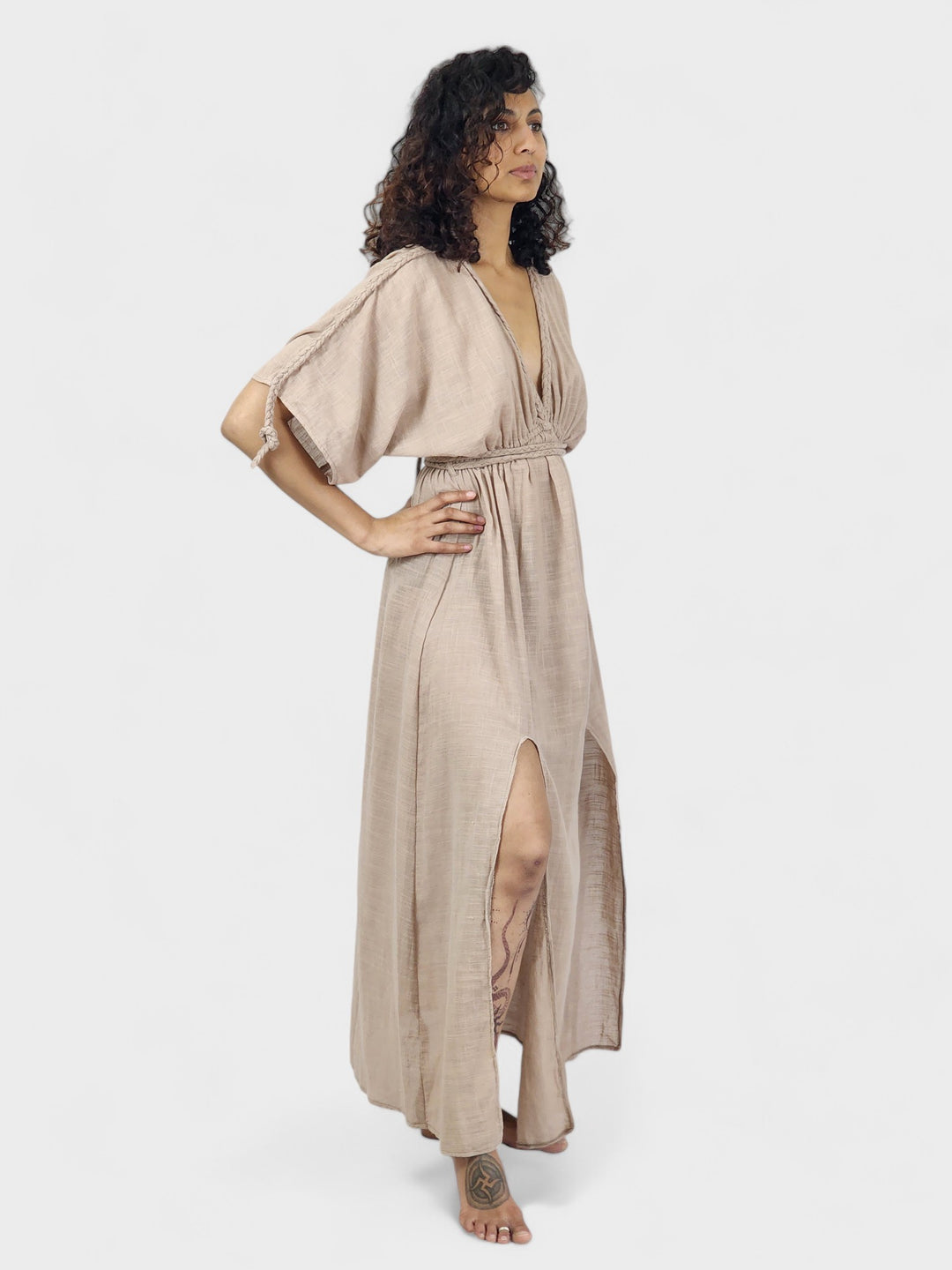 Dusty Rose Organic Cotton Rope Goddess Maxi Dress